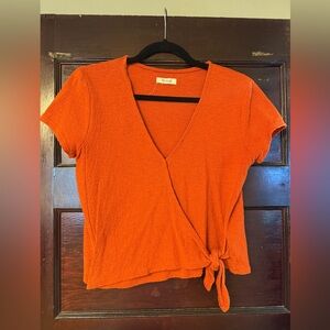Madewell Red cross front short sleeve Wrap-Tie Top